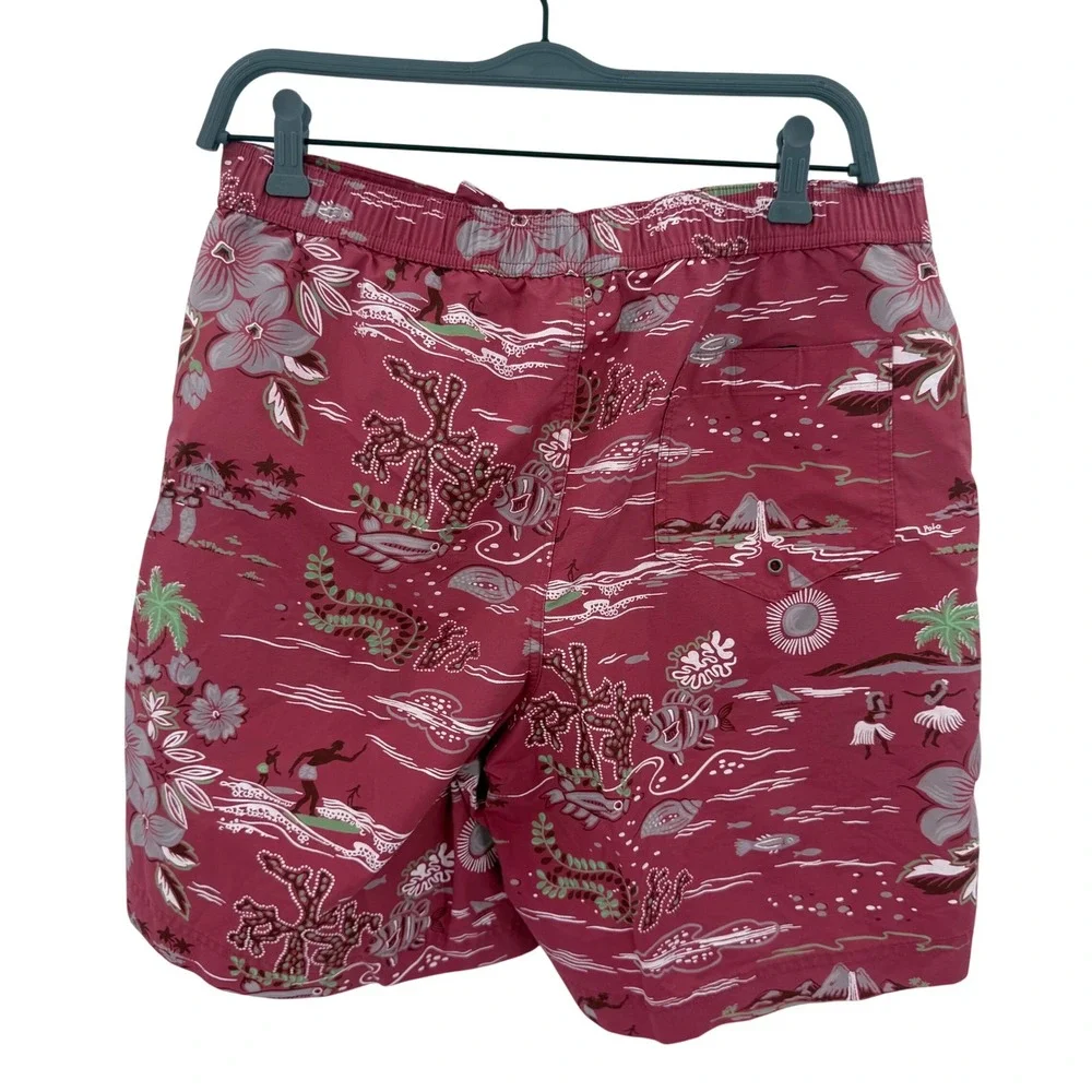 Vintage POLO SPORT Ralph Lauren‎ Mens Hawaiian Print Swim Trunks Red Pink Medium